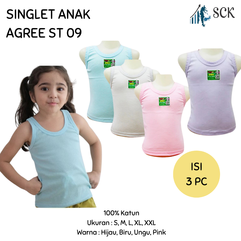 [ISI 3] Singlet Anak AGREE ST 09  - Kaos Dalam Anak Laki Perempuan Katun Adem - Baju Dalam Anak Lemb