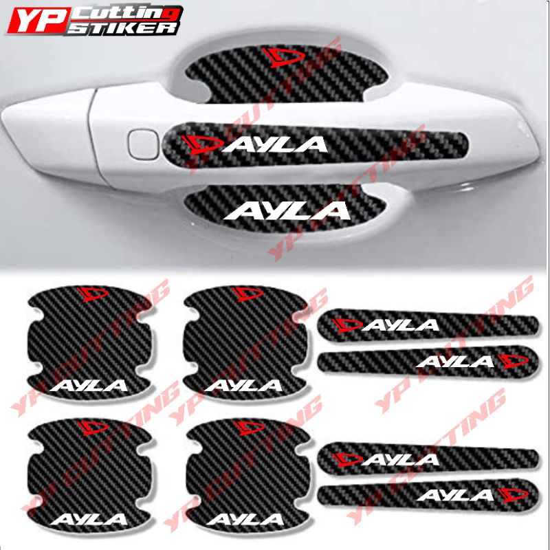 8 pcs sticker handle carbon mobil Ayla sticker pelindung gagang pintu mobil ayla