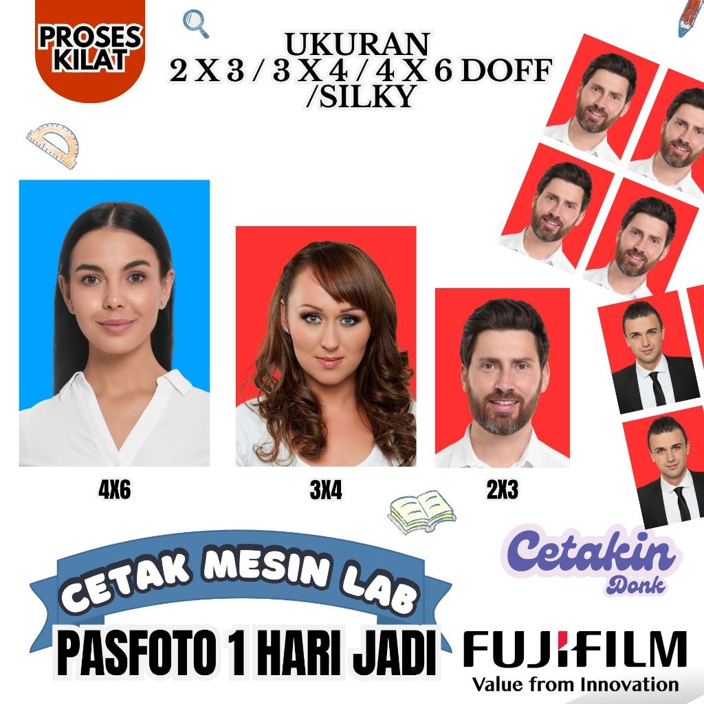 CETAK PAS FOTO BAHAN DOFF/LUSTER BERKUALITAS FUJIFILM PAPER