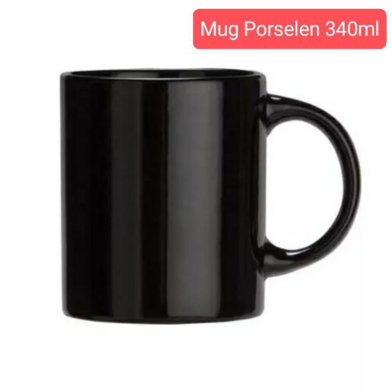 MUG PORSELEN HITAM Polos 340ml (NIKURA)/ Mug Kopi Teh Serbaguna Keramik