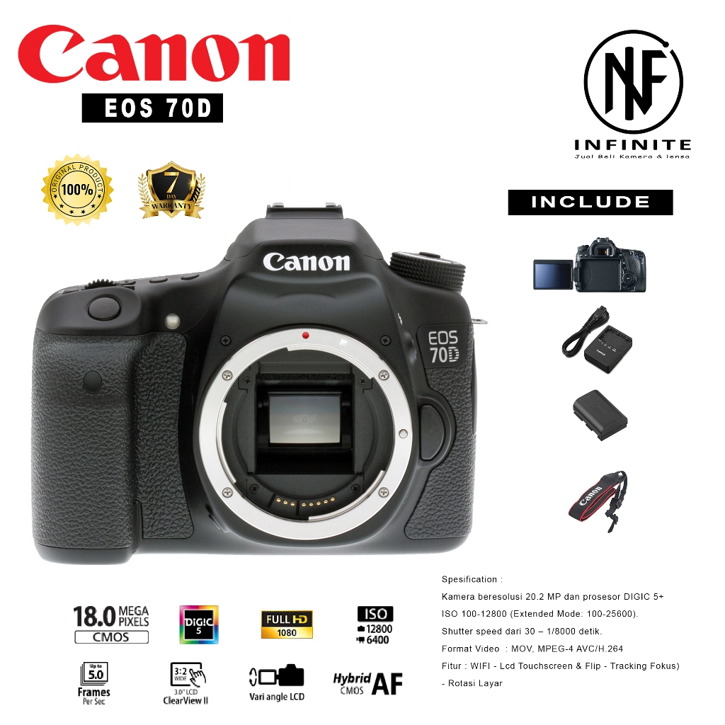 KAMERA DSLR CANON EOS 70D BODY ONLY - SC RENDAH