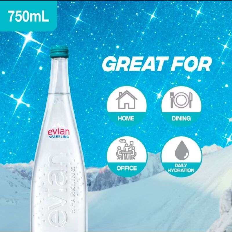 

EVIAN SPARKLING NATURAL MINERAL WATER GLASS 750ML X 12 BOTOL