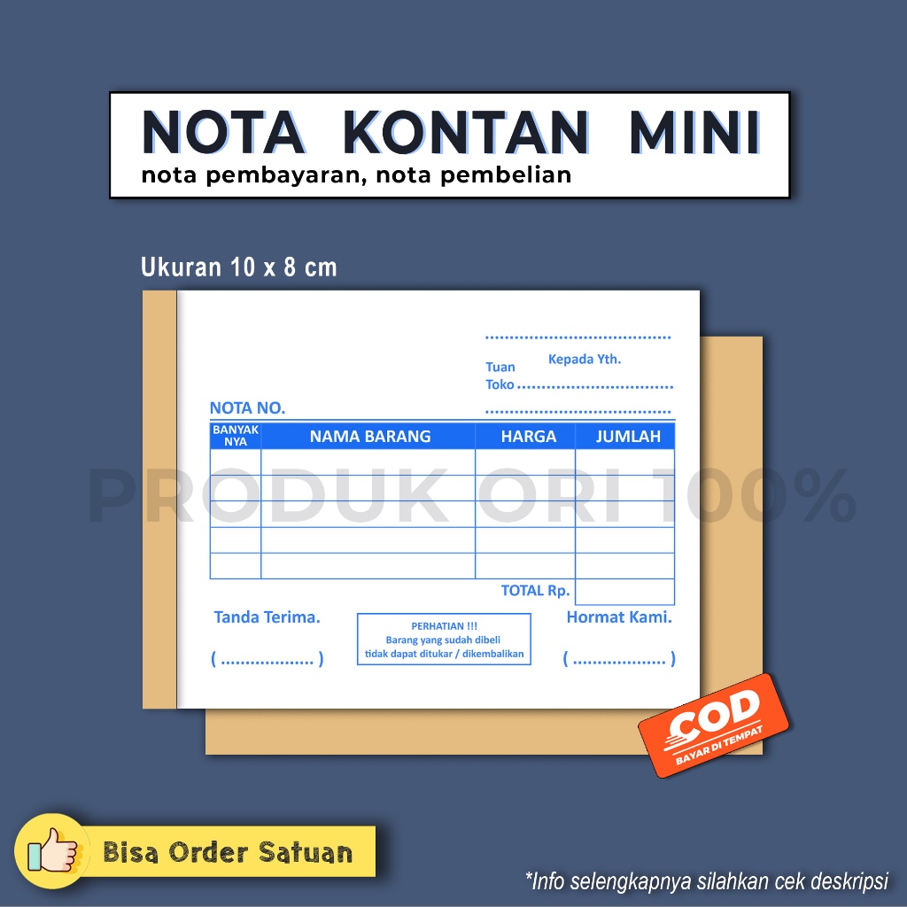 

nota pembayaran mini ukuran 1/8 folio 2 ply | nota kontan | nota penjualan