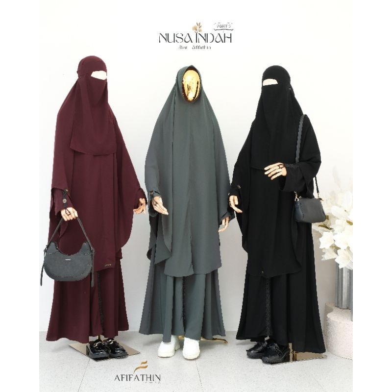 AFIFATHIN ~ SET NUSA INDAH PART 2 / Gamis Abaya Terbaru Kekinian Simple SET Khimar Nonpad dan FK / C