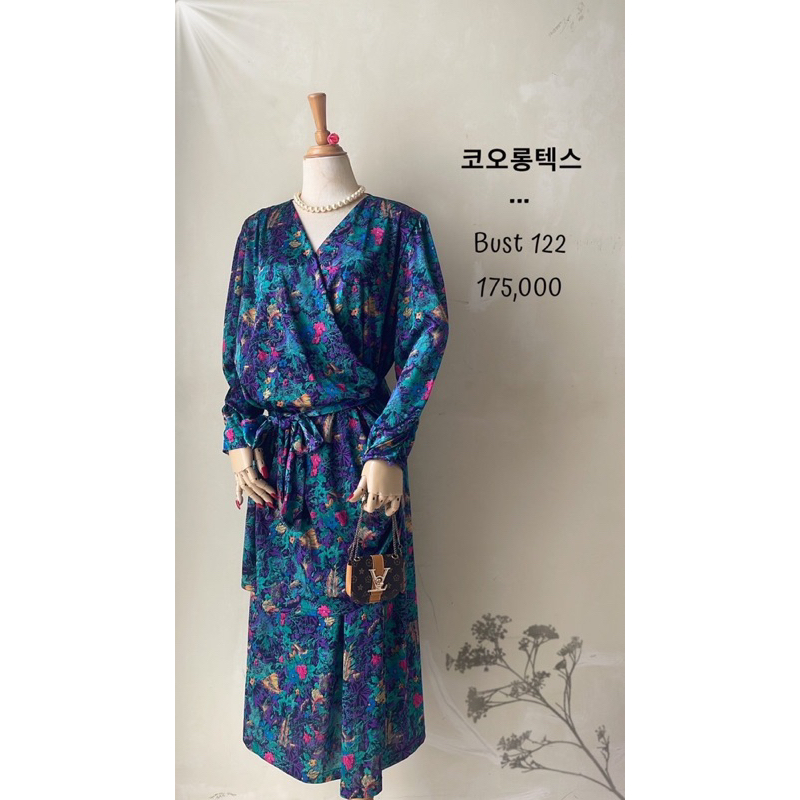 Midi dress floral padding vintage jadul antik premium satin preloved motif bunga mewah keren kerut p