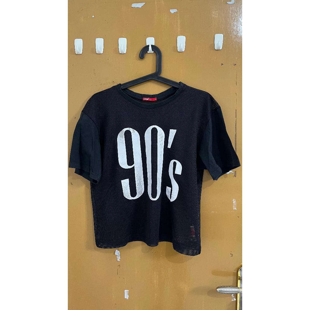 PRELOVED KAOS HITAM JARING LOGO/BLACK MESH TOP LOGO