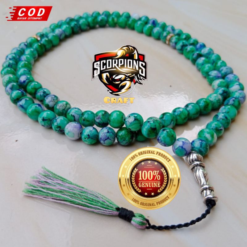 TASBIH BATU GIOK BURMA BIRU ACEH ASLI BUTIRAN 8MM ORIGINAL