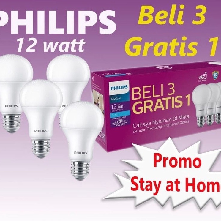 Lampu Philips Lampu LED Philips 12Watt  Multipack Lampu LED Rumah Buld 23V 65K Putih