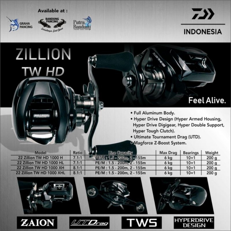 Daiwa Zilion TW HD 1000XHL, Reel pancing asli Daiwa