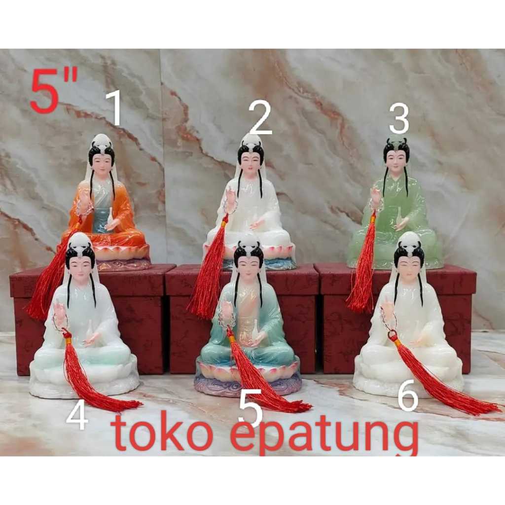 patung dewi kwan im / kwan in / kwan yin / guan yin - marmer - 5 inch - slendang - 24