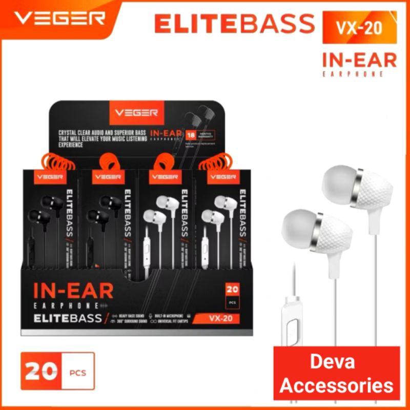 HEADSET VEGER VX-20 HEADSET HANDSFREE EARPHONE VEGER MIC EXTRA BASS