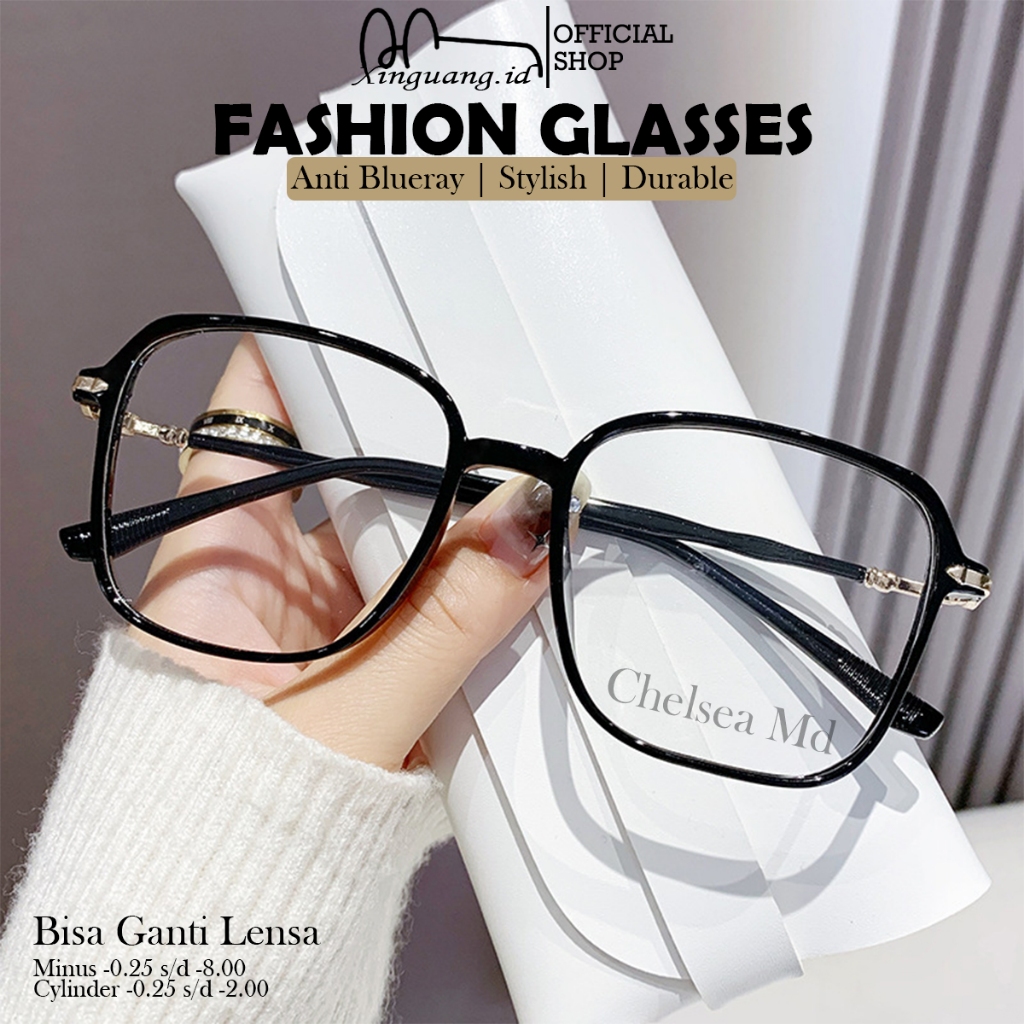 ( Beli 1 Gratis 1 Kacamata ) New Kacamata Kotak Wanita Model Hijab Lensa Minus Photocromic Frame Opt