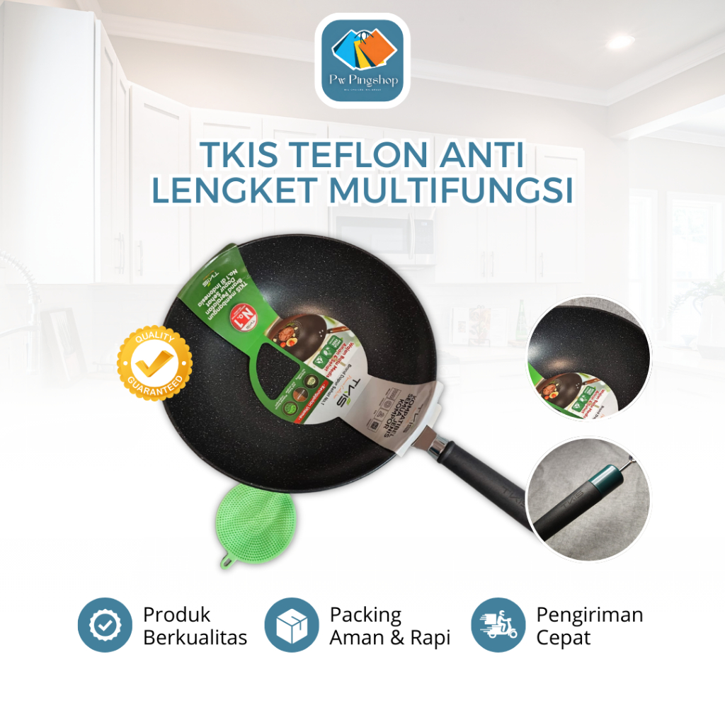 Tkis Teflon Anti Lengket Ukuran 32cm Wajan Multifungsi Berkualitas Bakelite Anti Panas Warna Hijau
