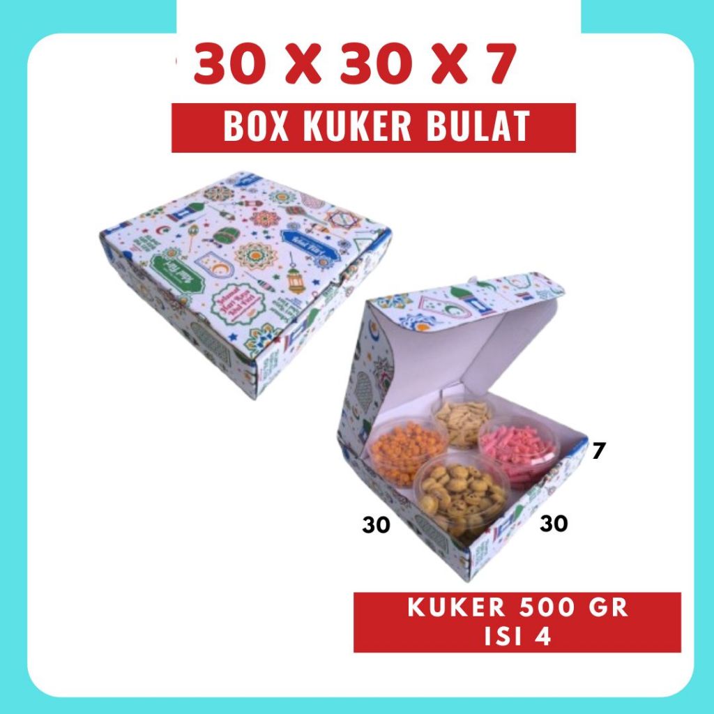 Box Pizza 30x30x7 Lipat Depan Kue Kering isi 4 500gr Polos/ Motif Hampers Kuker | Jersey / Kue Kerin