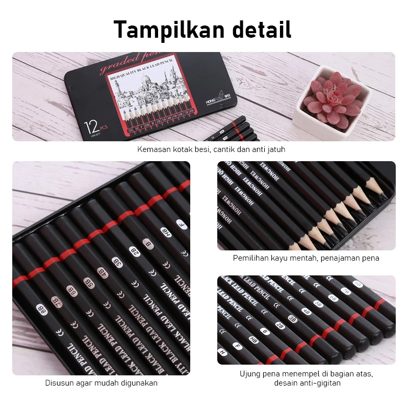 

Ay00! 12 pcs Pensil gambar sketsa set lengkap 2H H F B HB 2B 3B 4B 5B 6B 7B 8B Charcoal Pencils