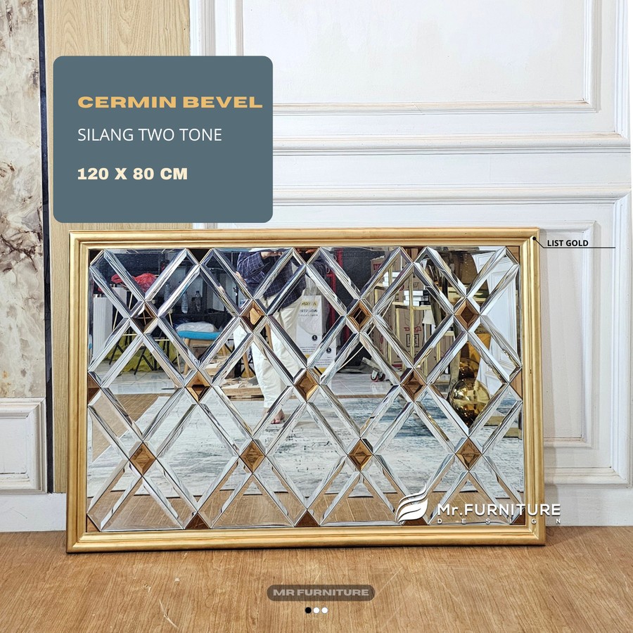 Cermin dinding bevel two tone frame gold
