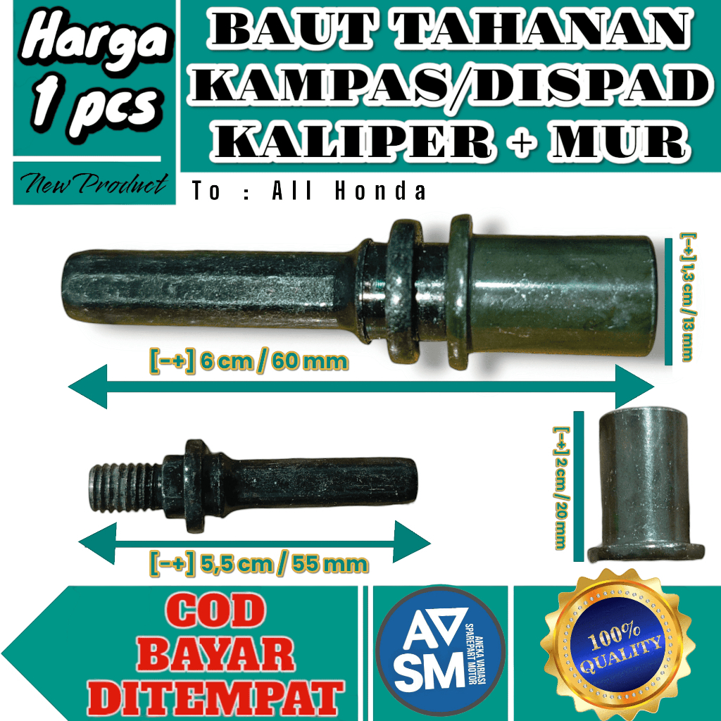 Baut Tahanan Kaliper Rem Cakram plus mur -- All motor honda [baut tahanan kaliper rem / dispad]