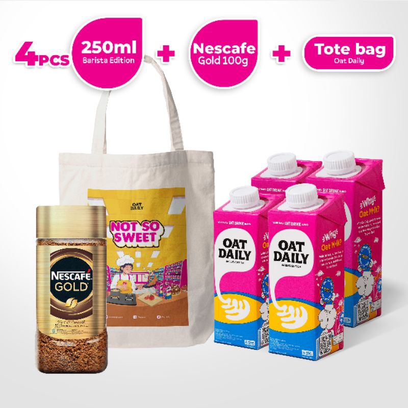 

BUNDLING OAT DAILY Barista Edition 250ml (4pcs) x Nescafè Gold 100g FREE TOTEBAG