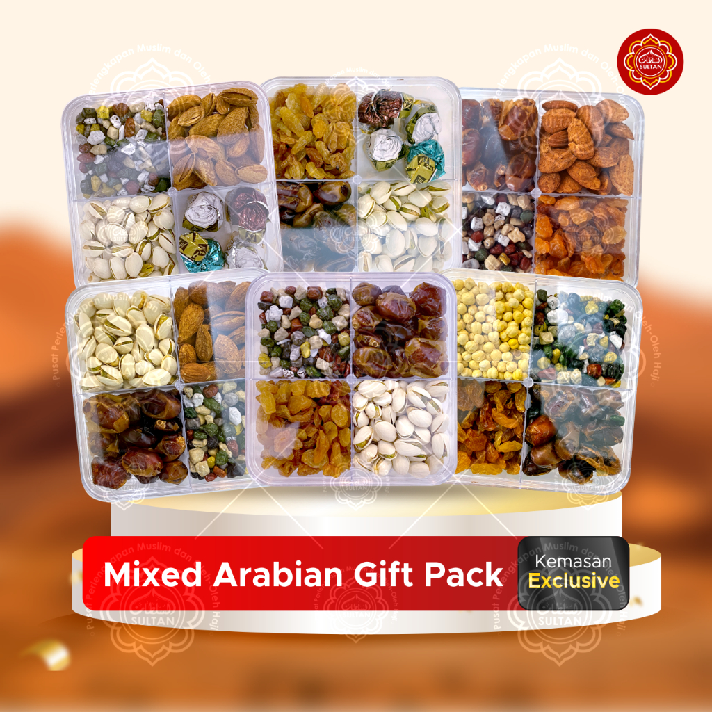 

Paket Oleh Oleh Umroh Haji Premium Mixed Arabian Exclusive Gift Pack Kurma Pistachio Kismis Almond Zam Zam Coklat