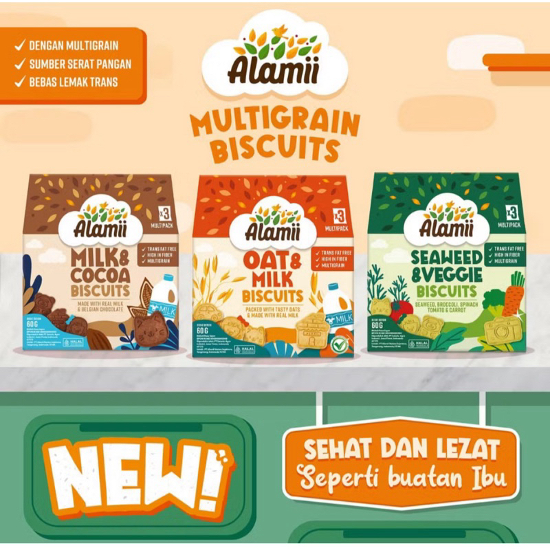 

Alami Biskuit 60gr - Multigrain Biskuit - Oat Milk / Cocoa / Seaweed Veggie - Snack Biskuit Bayi Anak