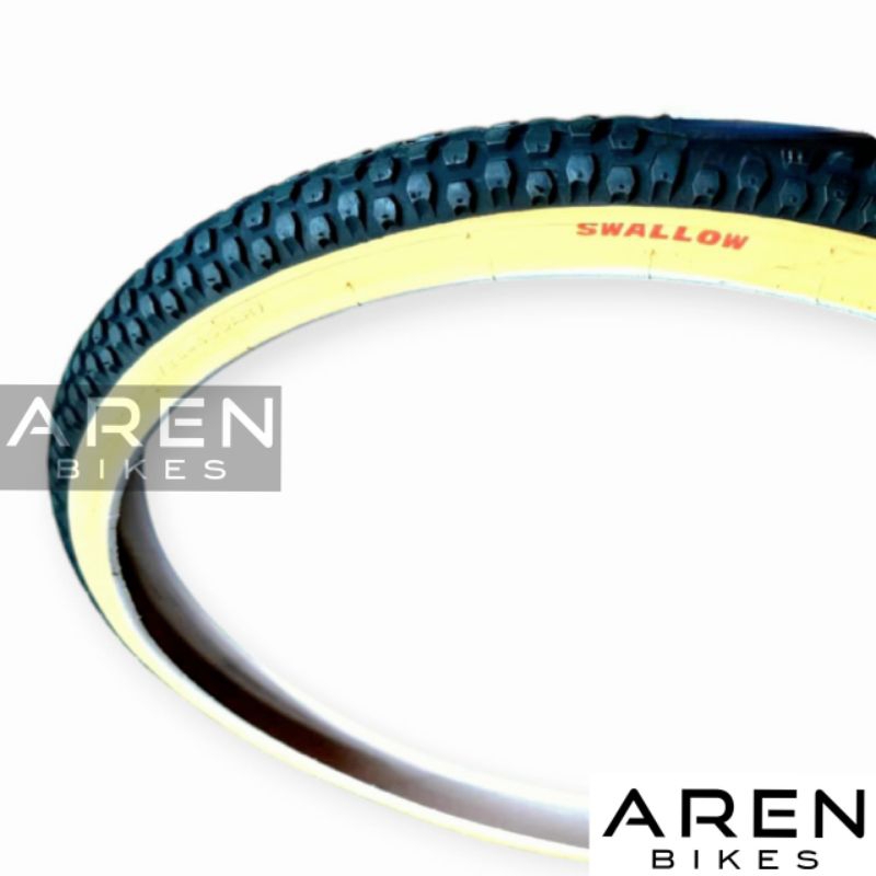 BAN LUAR SEPEDA 26 x 1.75 SWALLOW HITAM KUNING S143 KASAR KOTAK MTB FEDERAL MINI 26x1.75