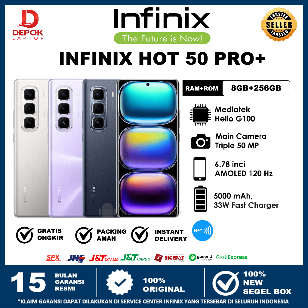 AIG Infinix HOT 50 Pro+ 8/256GB NFC Amoled 120Hz Super Tipis 5000 mAh New Garansi Resmi