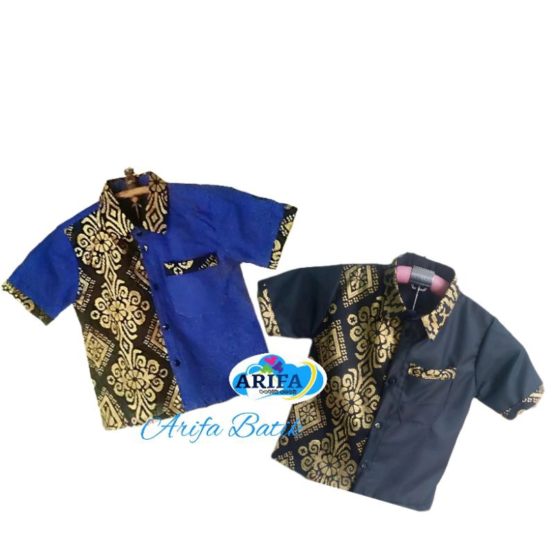 KOKO ANAK,BAJU ANAK PRADA WARNA EMAS,HEM BATIK ANAK, KEMEJA ANAK LENGAN PENDEK KOMBINASI POLOS TOYOB