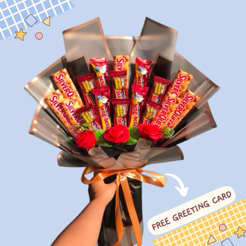 

Bucket Coklat / Kado Ulang Tahun Wisuda Lamaran / Hadiah Premium Murah By Request / Bunga Artificial / Hadiah Bengbeng Silverqueen