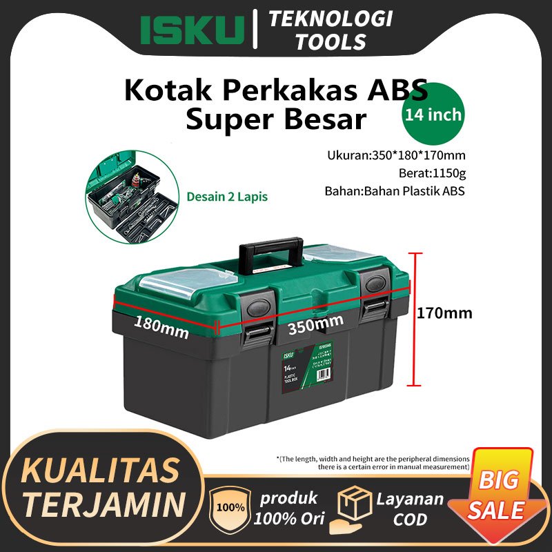 ISKU Tool Box Besar 14Inch Bahan PP Toolbox/Kotak Perkakas Tool Box/Kotak Tempat Alat Bengkel