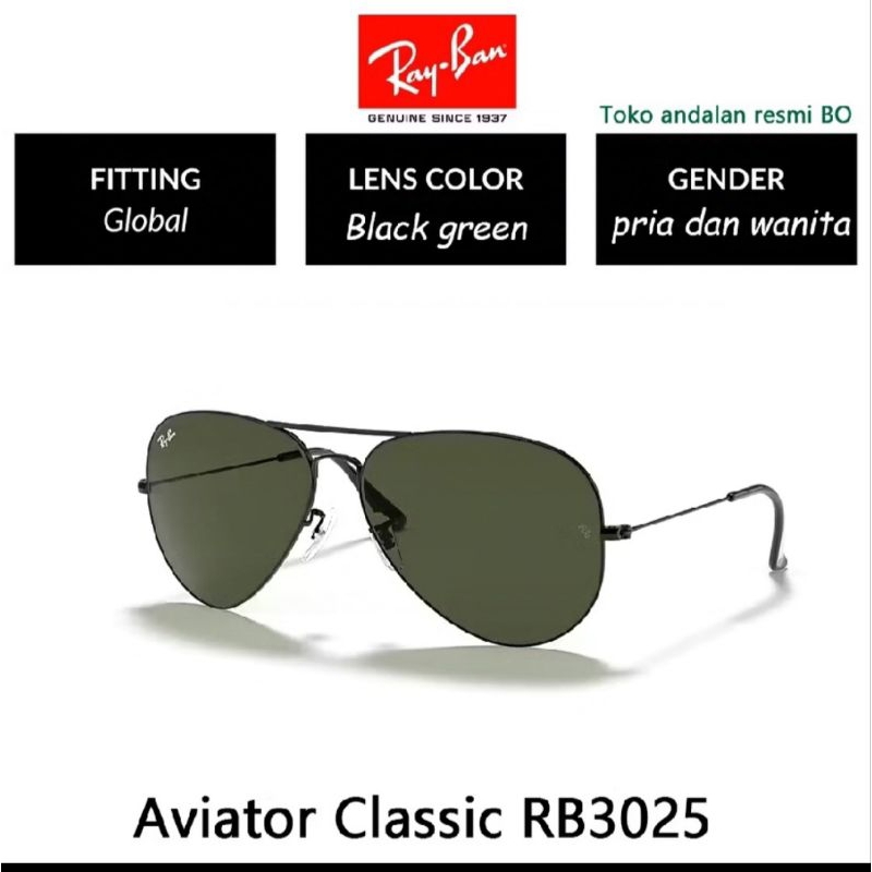 KACAMATA HITAM AVIATOR RB 3025 SUNGLASSES