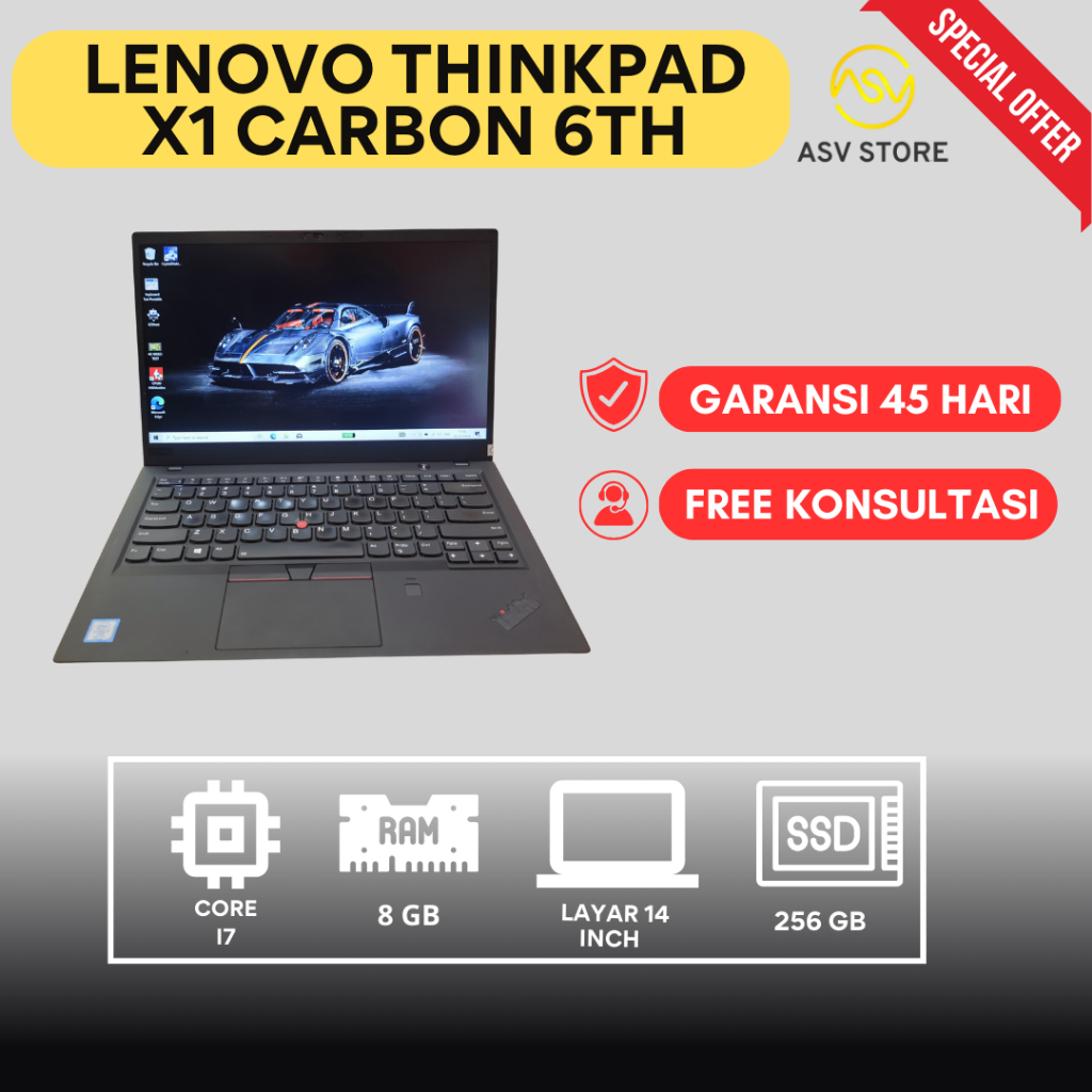 LENOVO THINKPAD X1 CARBON 6TH CORE I7 RAM 8GB SSD 256GB