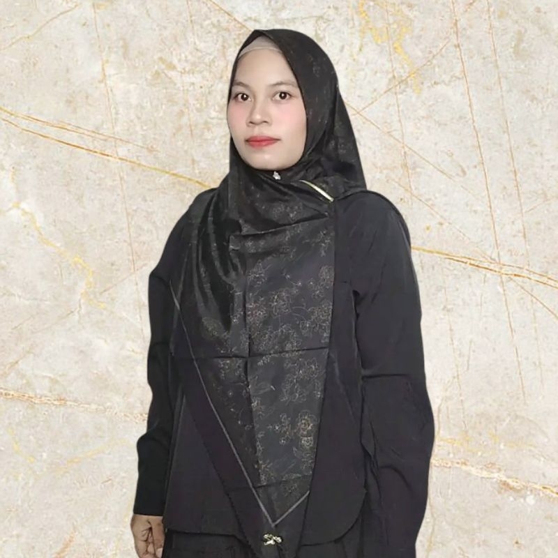 Jilbab Instan Resleting Syari Azara Voal Motif Black Edition Metal Logo