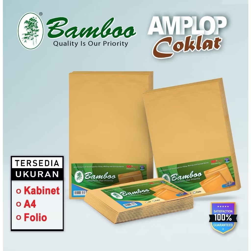 

[PAK/100LBR] BAMBOO Amplop Coklat 70gsm Ukuran A4, Folio, Kabinet