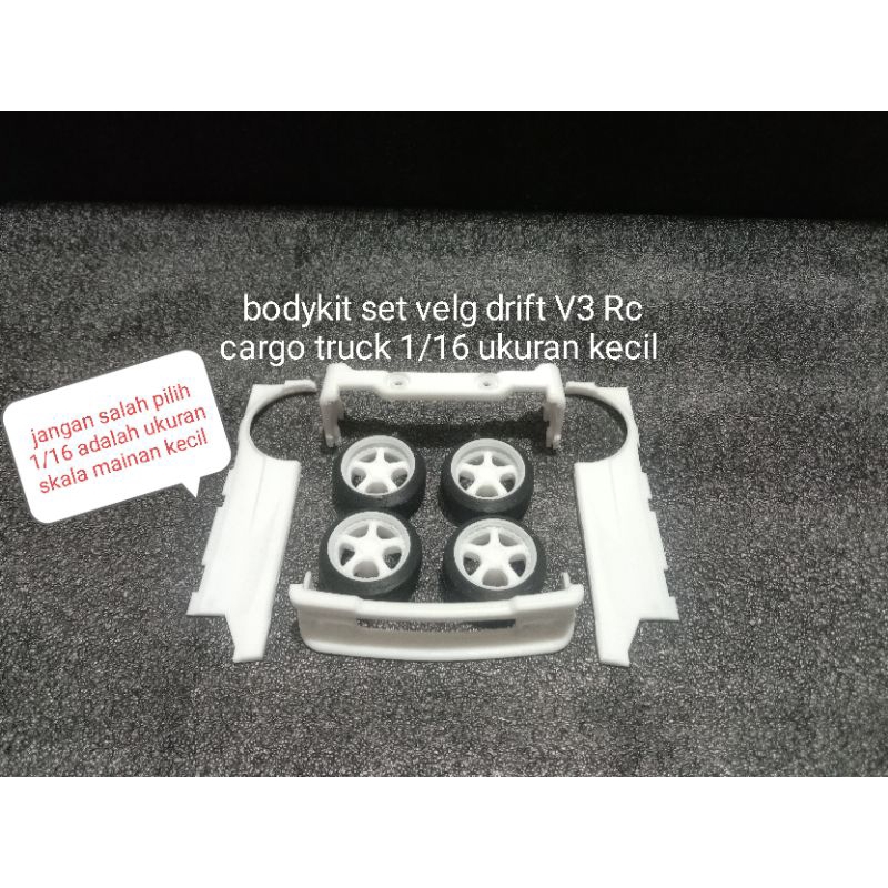 bodykit set velg drift V3 Rc cargo truck 1/16 ukuran kecil