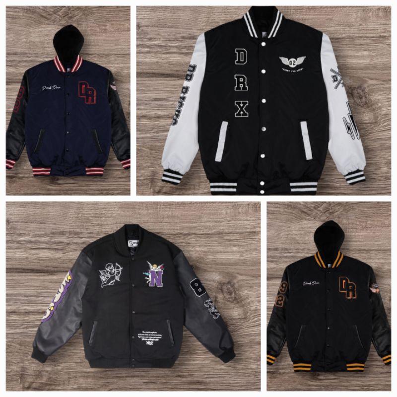 Baseball Bomber Distro Dr. Ricks | Fleece Jaket Kulit MRJN & NGT Original Premium Varsity Unisex