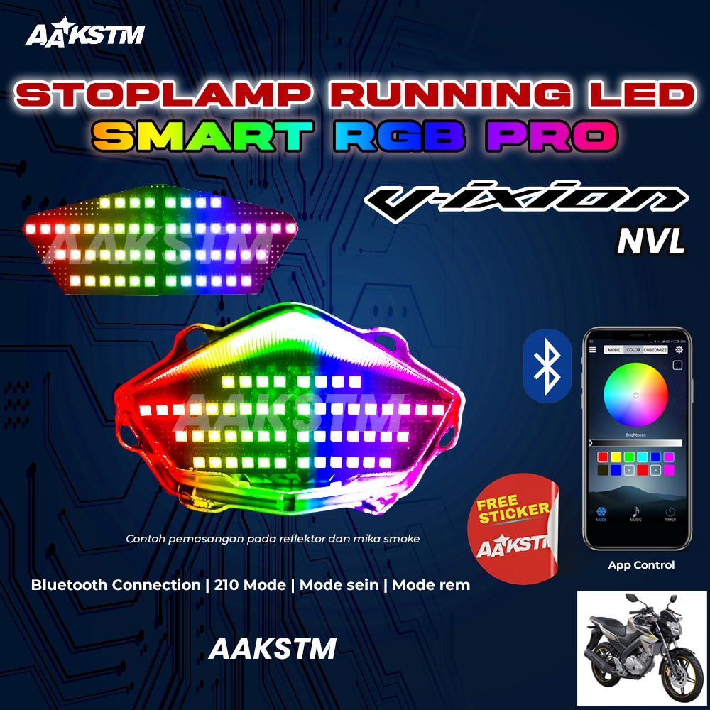 Stoplamp Running Vixion NVL/NVA RGB Smart Pro Smartphone Lampu LED Rem Belakang Variasi Motor