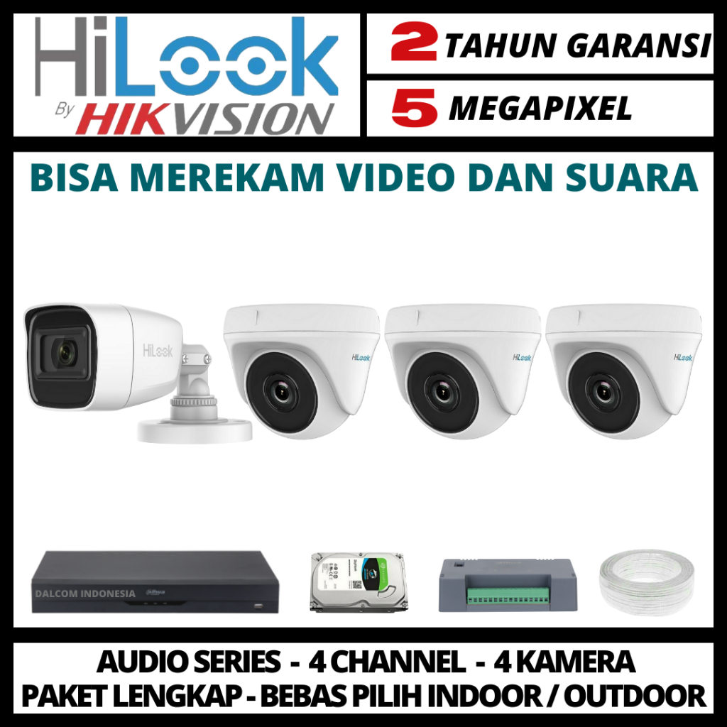 Paket CCTV Hilook 5MP 4 Channel 4 Kamera Camera CCTV