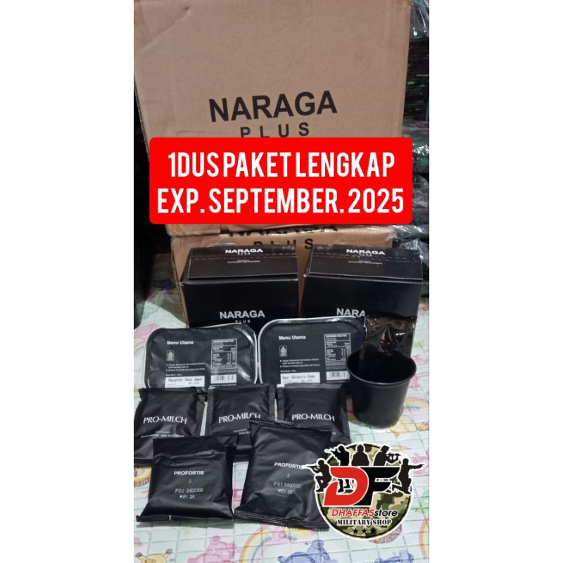 

TERMURAH ...! ASLI OIGINAL NARAGA PLUS. FRESH SATU PAKET RANSUM NARAGA EXP.SEPTEMBER.2025. RANSUM TNI. RANSUM NARAGA L PLUS. 1 PAKET RANSUM NARAGA PROMILCH BISKUIT PROFORTIS