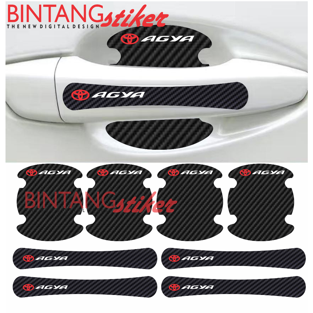 (8pcs) stiker carbon handle pintu mobil TOYOTA AGYA stiker pelindung handle pintu mobil dari goresan