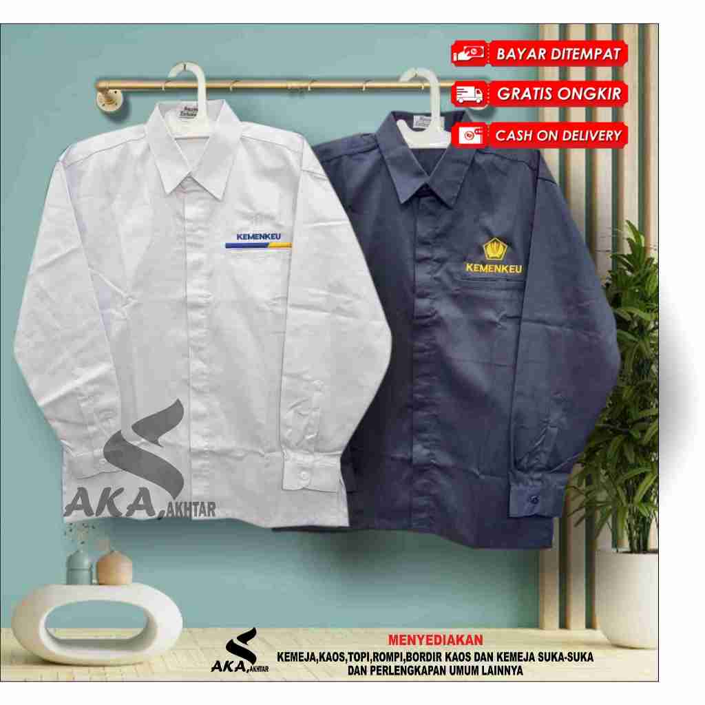KEMEJA KEMENKEU WARNA PUTIH DAN BIRU TUA SERAGAM KEMENKEU BISA COD