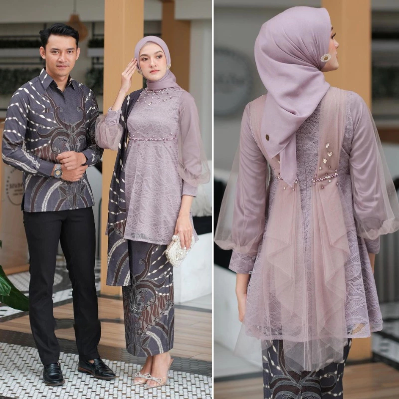 (Ready Jumbo) Amanda Set Kebaya Couple Modern Sarimbit Wisuda Tunangan Lamaran Batik Baju Kebaya Len