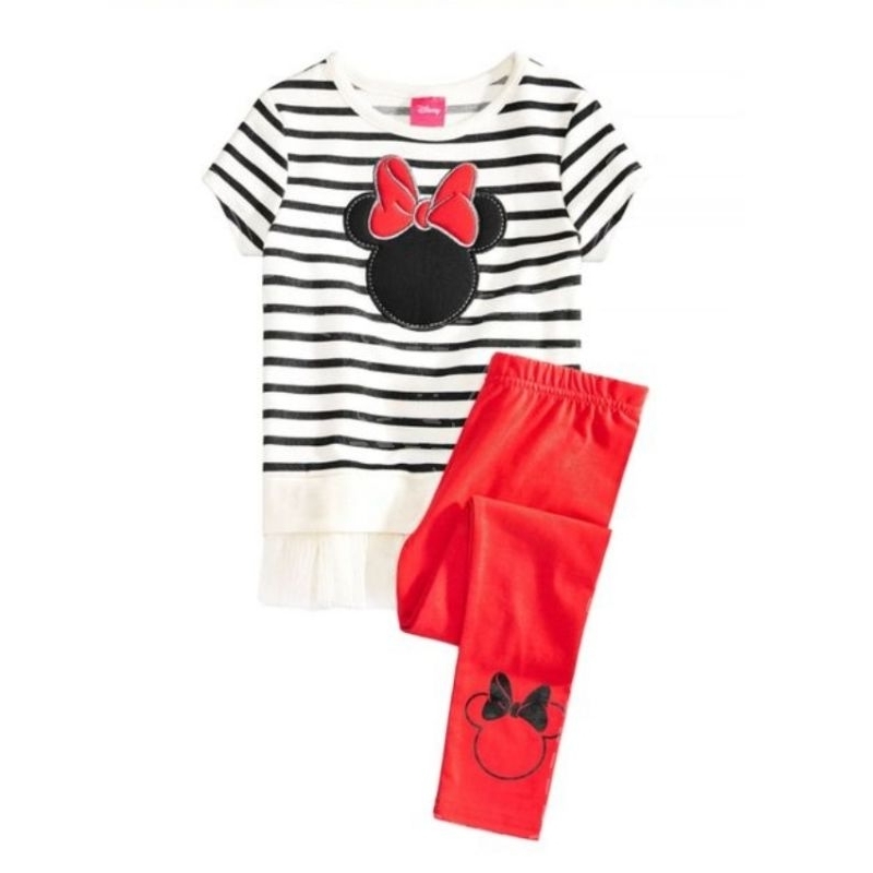 DISNEY Little Girls 2-pc Minnie Mouse Silhouette Top and Legging Set Cashmere