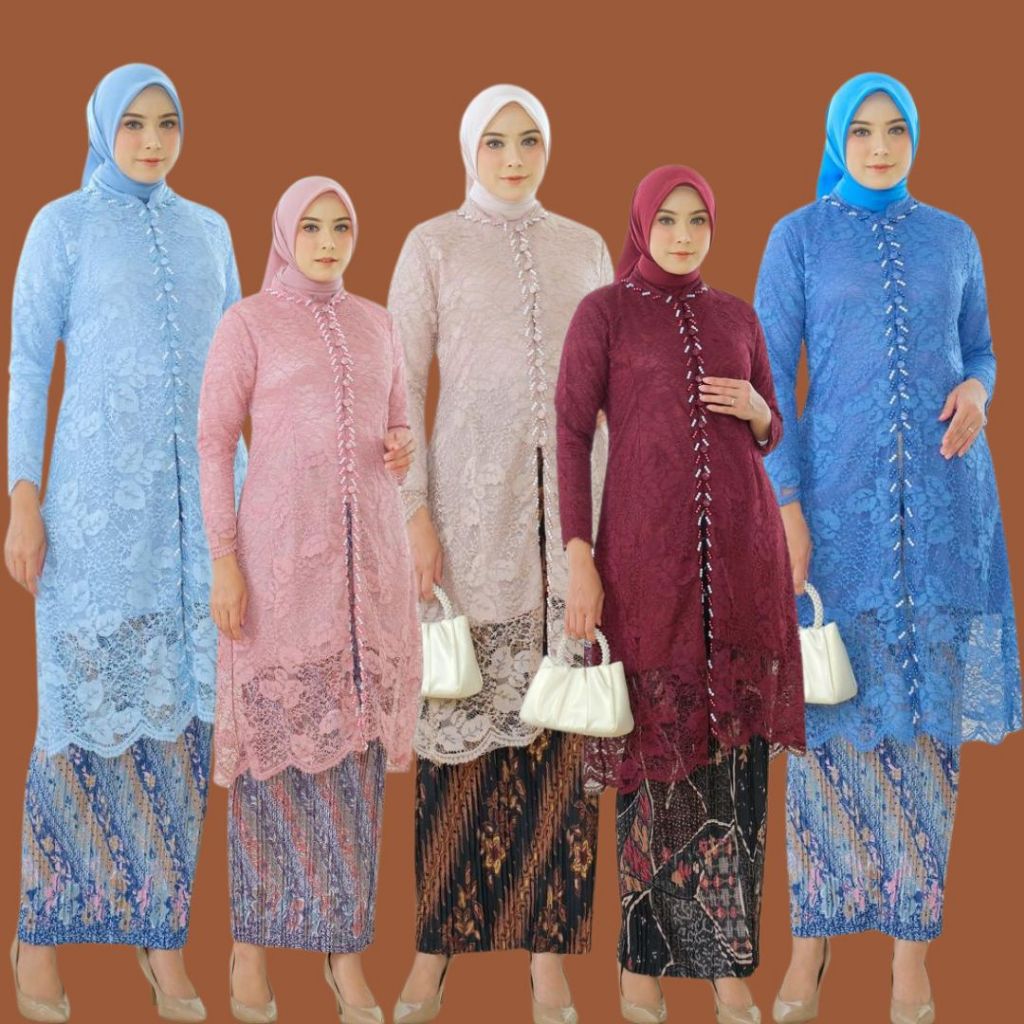Setelan Kebaya Tunik Brokat Kancing Seribu Payet/Kebaya Kancing Seribu payet