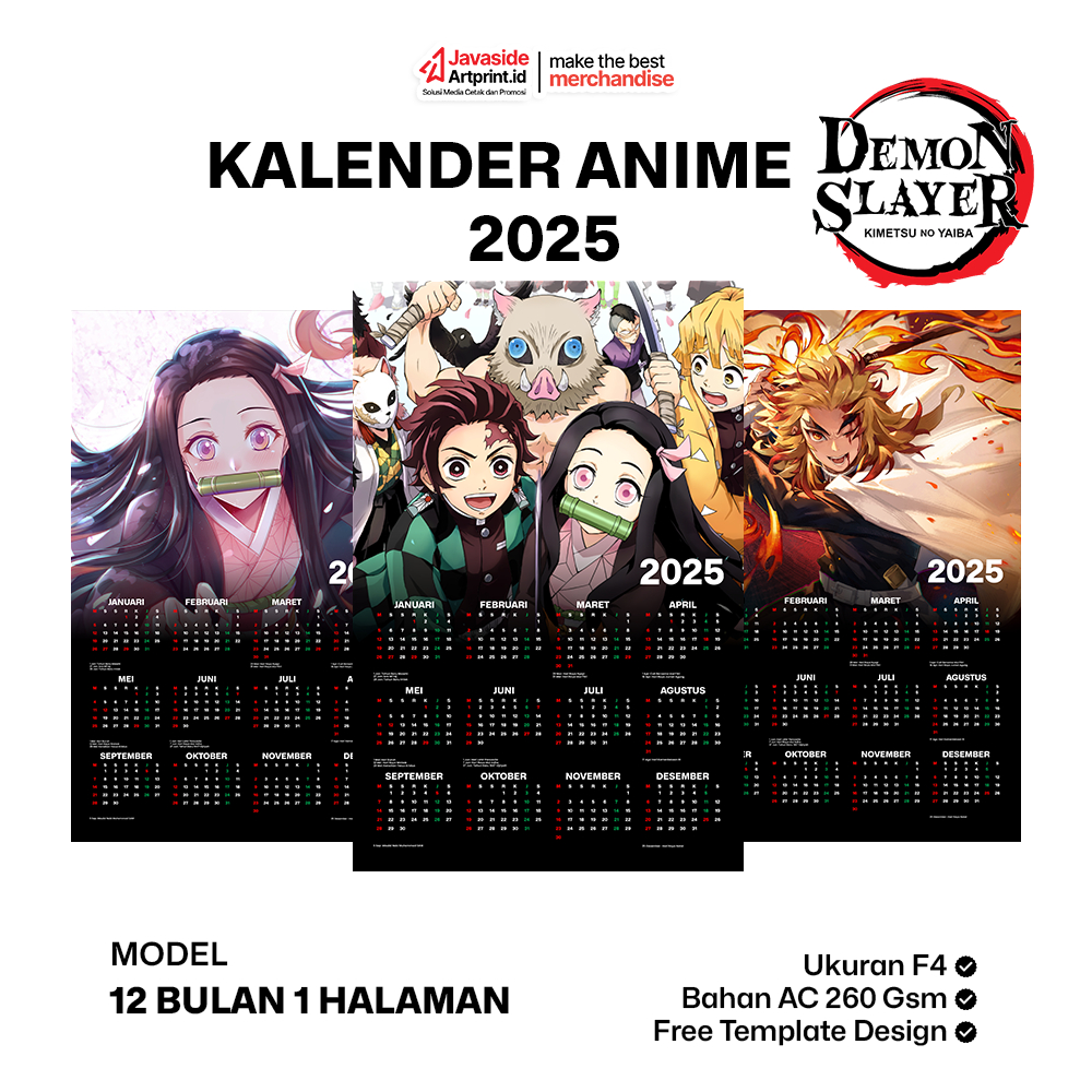 

Kalender Anime 2025 Ukuran F4/ Kalender Demon Slayer / Kalender Dinding Anime - Javaside Artprint