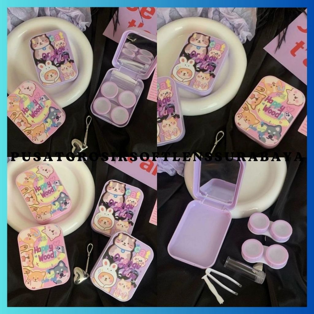 KOTAK SOFTLENS 2IN1 CUTE DOG & CAT PASTEL / WADAH SOFTLENS / TRAVEL KIT / CASE SOFTLENS / LENSCASE /