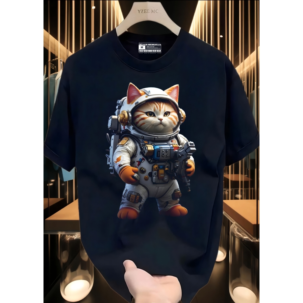 ZHRA T-shirt Kaos Kucing Lucu Kucing Astronot keren / Kaos Distro Murah / Kaos Unisex Lucu / Kaos ch