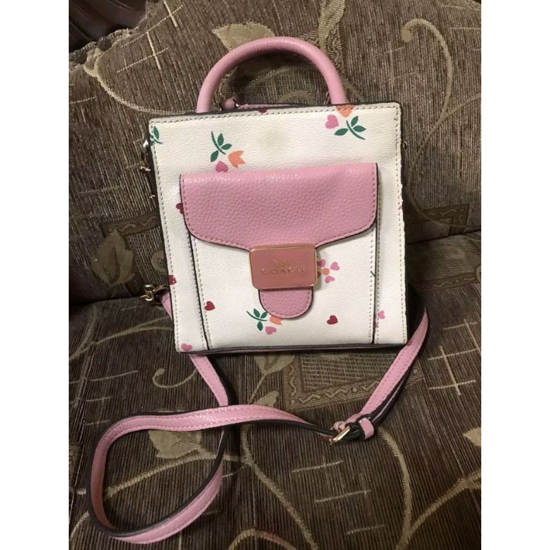preloved tas coach bunga pink putih