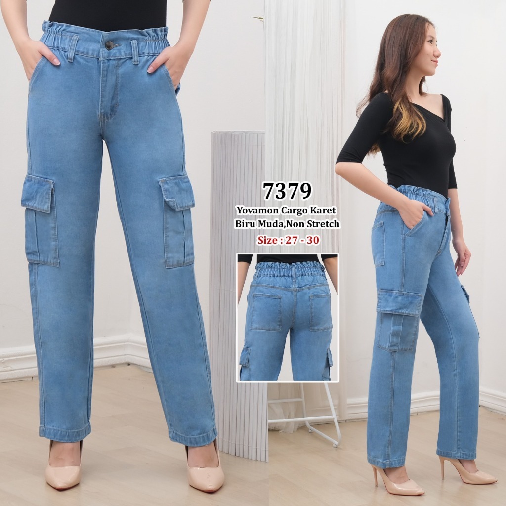 Celana Kulot Cargo Jeans Yovamon Wanita Dewasa