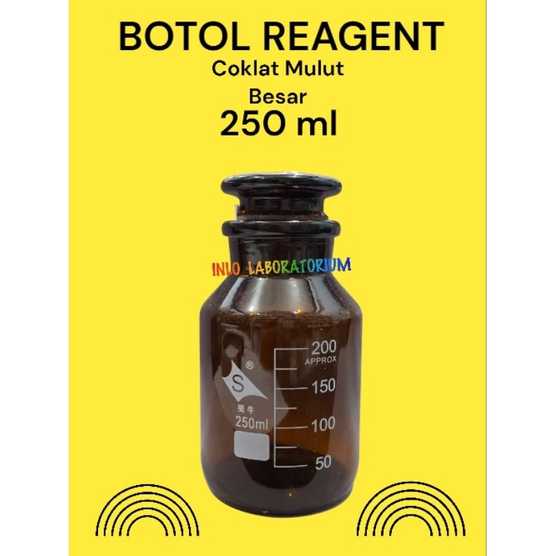 Botol Reagent Coklat Mulut Besar 250 ml/Botol Reagen/Reagen Bottle Kaca