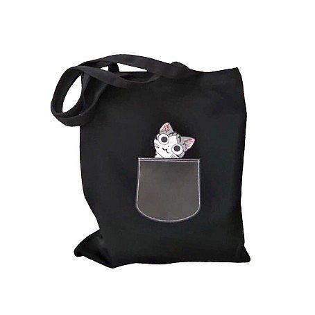 belanjaonlinesby Tas Tote Wanita Lova Chiang Tote Bag Kanvas Karet Gambar Kucing Unik